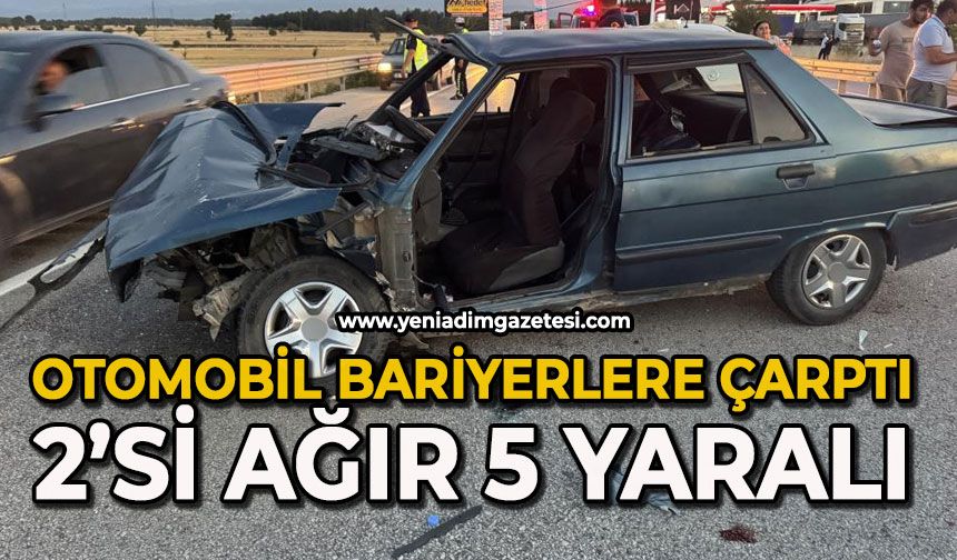 Otomobil bariyerlere çarptı: 2'si ağır 5 yaralı