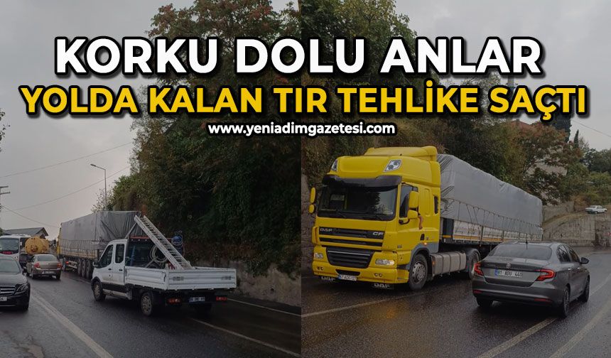 Korku dolu anlar: Yolda kalan tır tehlike saçtı
