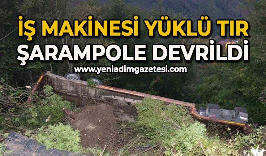 İş makinesi yüklü tır şarampole devrildi: 1 yaralı
