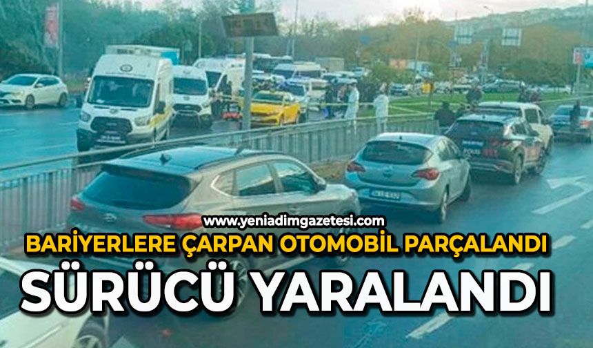 Demir bariyerlere çarpan otomobil parçalandı: Sürücü yaralandı