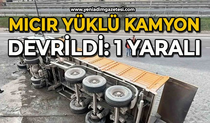 Mıcır yüklü kamyon devrildi: 1 yaralı