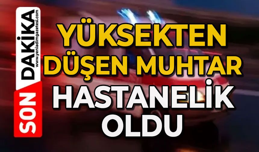 Yüksekten düşen muhtar hastanelik oldu