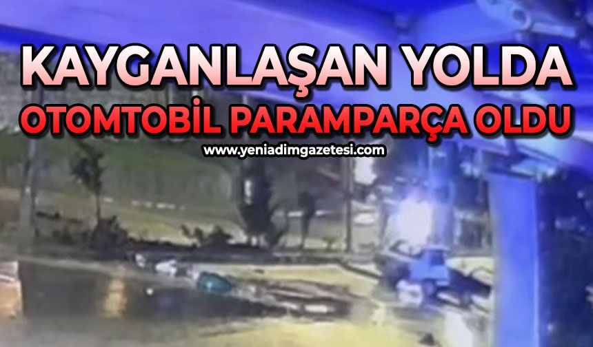 Kayganlaşan yolda otomobil paramparça oldu: 2 yaralı
