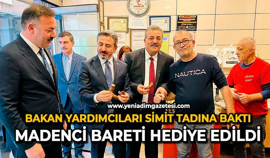 Bakan Yardımcıları simidin tadına baktı: Madenci bareti hediye edildi