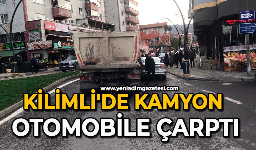 Kilimli'de kamyon otomobile çarptı