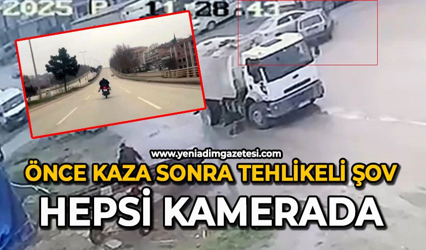 Önce kaza, sonra tehlikeli şov: Hepsi kamerada