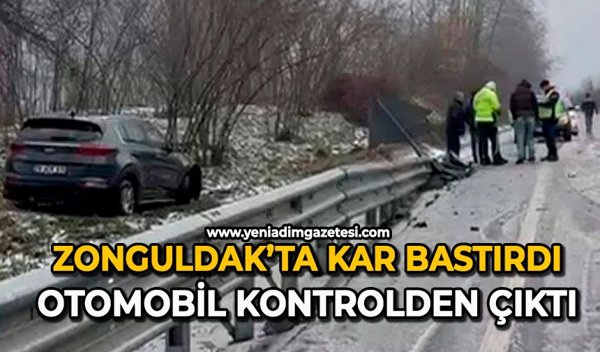 Zonguldak’ta kar bastırdı: Otomobil kontrolden çıktı