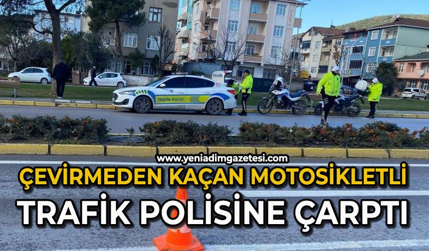 Çevirmeden kaçan motosikletli trafik polisine çarptı