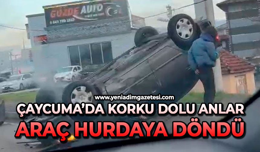 Çaycuma’da korku dolu anlar: Araç hurdaya döndü