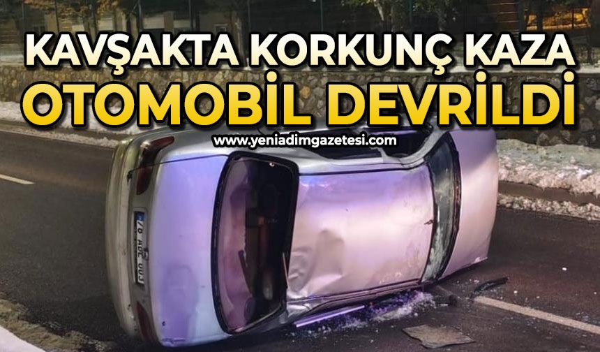 Kavşakta korkunç kaza: Otomobil devrildi