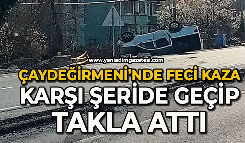 Çaydeğirmeni'nde feci kaza: Karşı şeride geçen araç takla attı