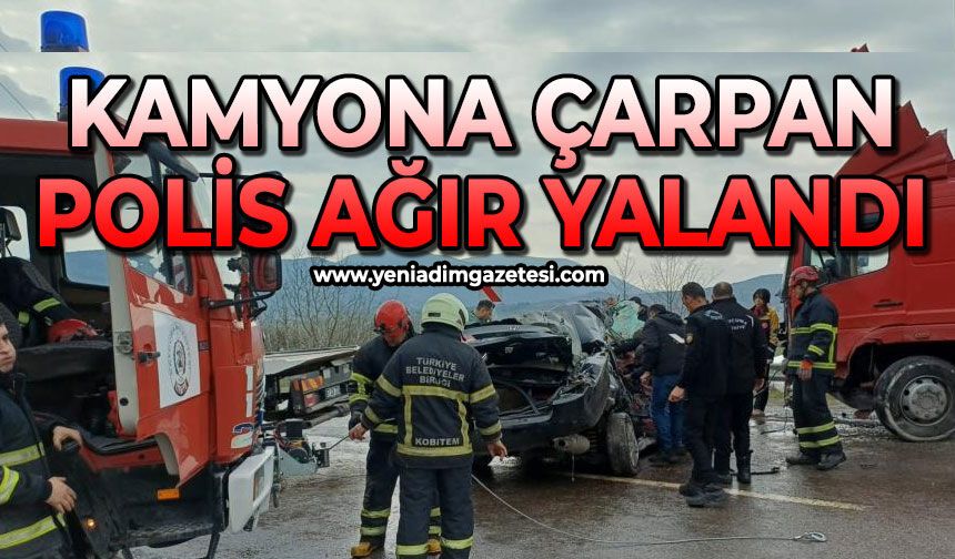 Zonguldak'ta aracıyla kamyona çarpan polis sürücü ağır yalandı