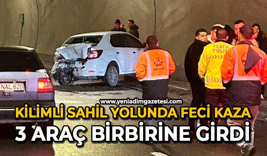 Kilimli sahil yolunda feci kaza: 3 araç birbirine girdi
