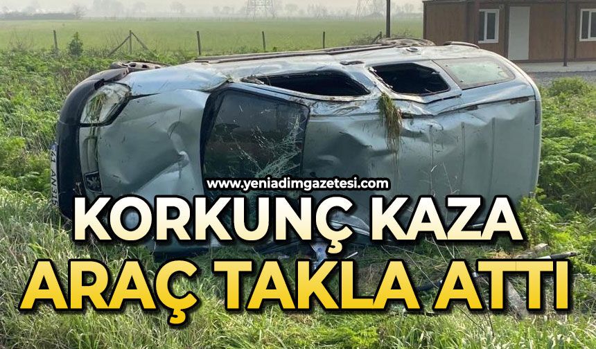 Kontrolden çıkan hafif ticari araç takla attı