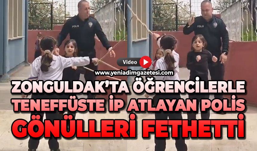 Öğrencilerle teneffüste ip atlayan polis, gönülleri fethetti