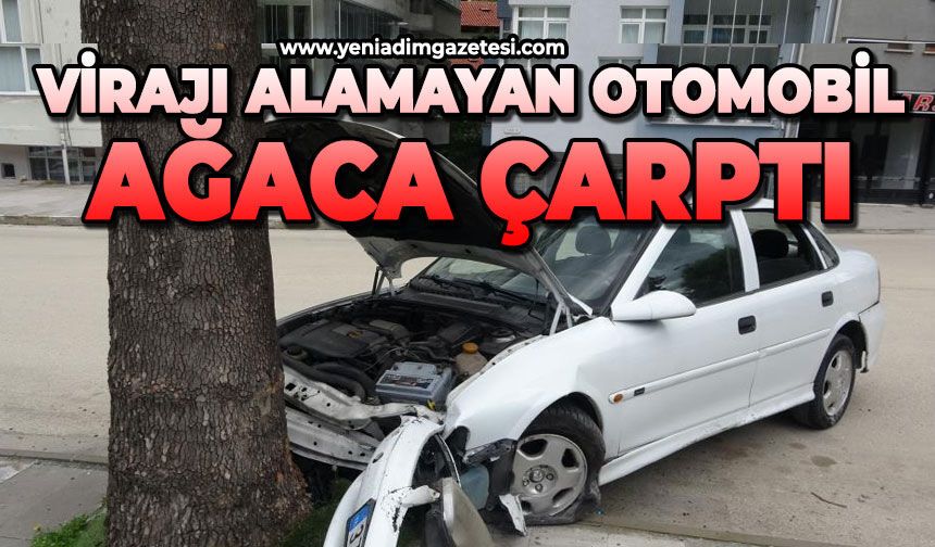 Virajı alamayan otomobil, kaldırımda ağaca çarptı