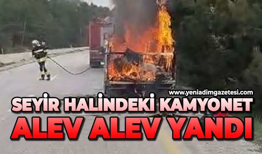 Seyir halindeki kamyonet alev alev yandı