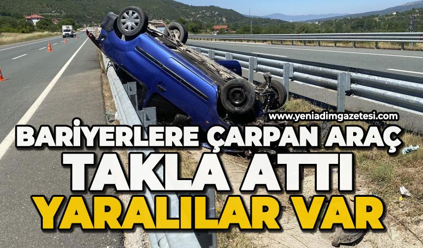 Bariyerlere çarpan hafif ticari araç ters döndü: Yaralılar var