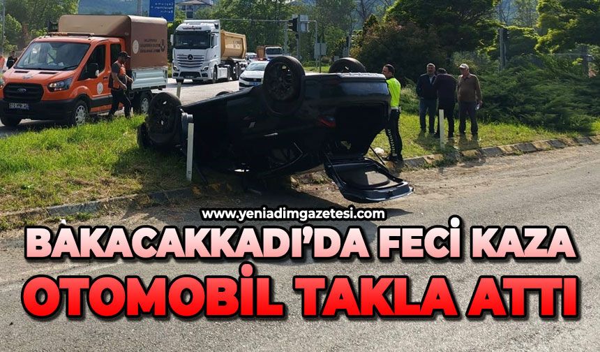 Bakacakkadı'da feci kaza: Otomobil takla attı