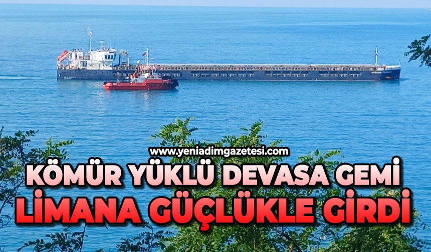 Kömür yüklü devasa gemi limana güçlükle girdi
