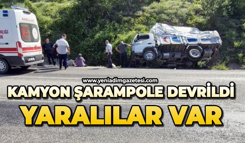 Kamyon şarampole devrildi: Yaralılar var