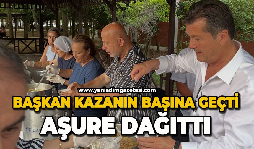 Başkan kazanın başına geçti aşure dağıttı