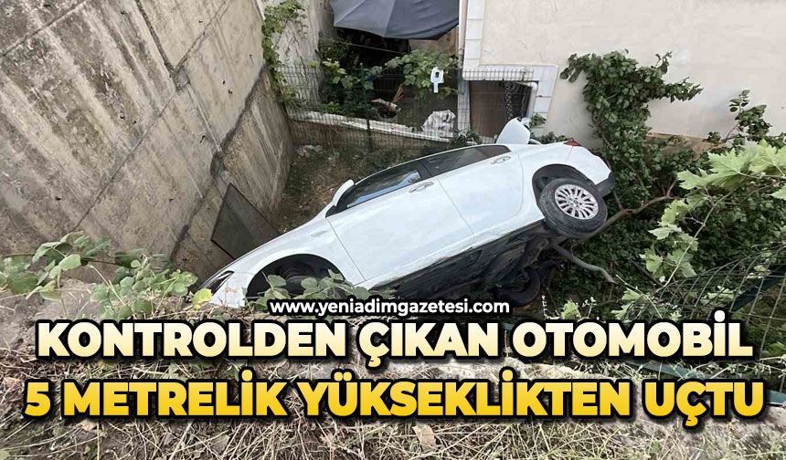 Kontrolden çıkan otomobil 5 metrelik yükseklikten uçtu