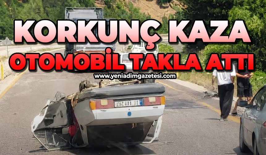 Korkunç kaza: Otomobil takla attı