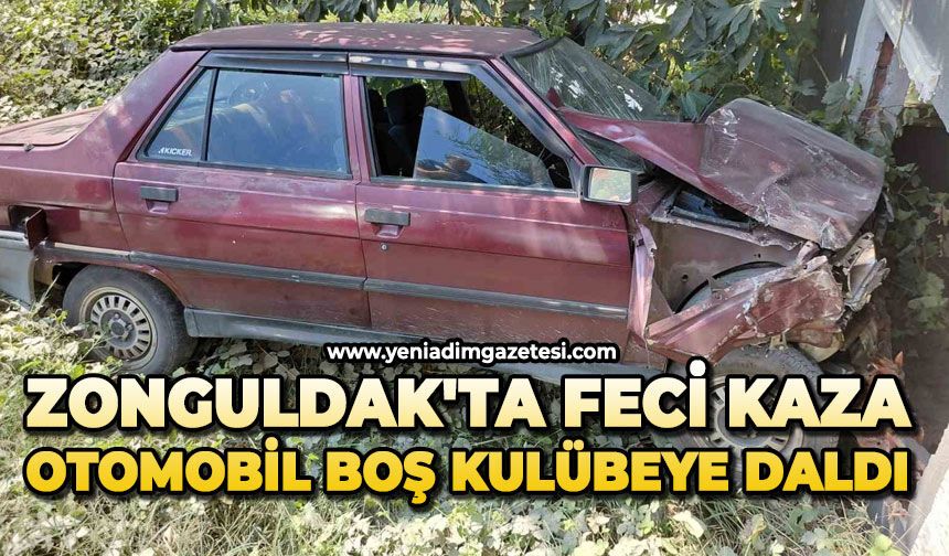 Zonguldak'ta feci kaza: Otomobil boş kulübeye daldı