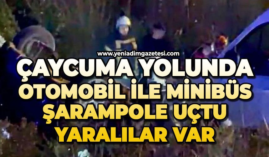 Çaycuma yolunda çarpışan otomobil ile minibüs şarampole uçtu: Yaralılar var