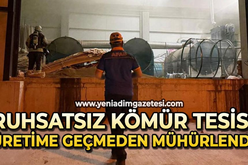 İzinsiz kurulan kömür tesisinde deneme üretimi yangınla sonlandı