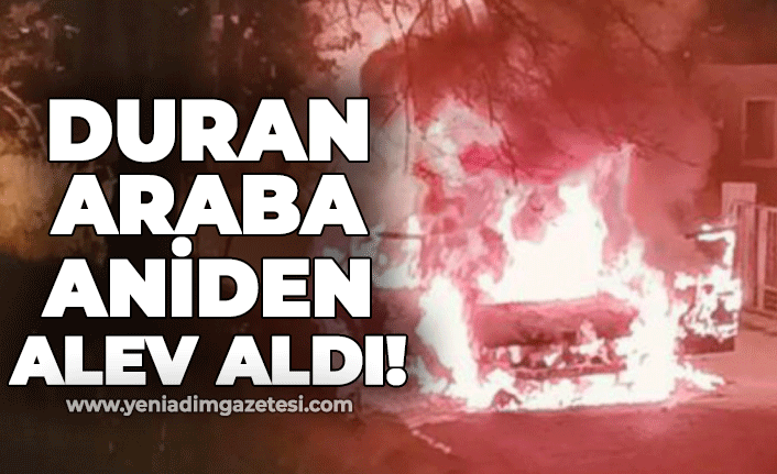 Duran araba alev aldı!