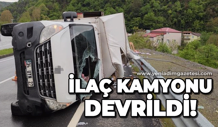 Ilıksu'da kaza: İlaç kamyonu devrildi