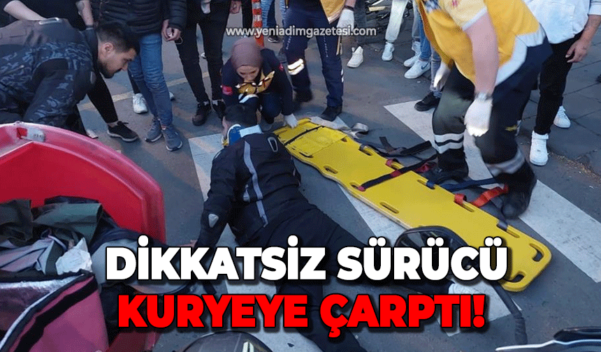 Dikkatsiz sürücü kuryeye çarptı!