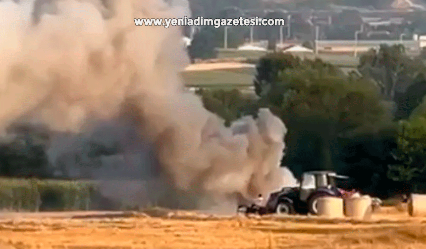 Bolu’da balya makinesi yandı, tarlada anız yangını çıktı