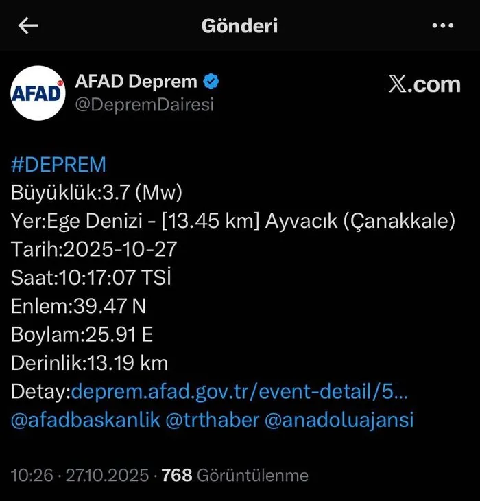 0X0 Egede Korkutan Deprem Afad Son Dakika Az Once Deprem Mi Oldu Kac Buyuklugunde Canakkale Balikesir Izmir Manisa 1761550110360