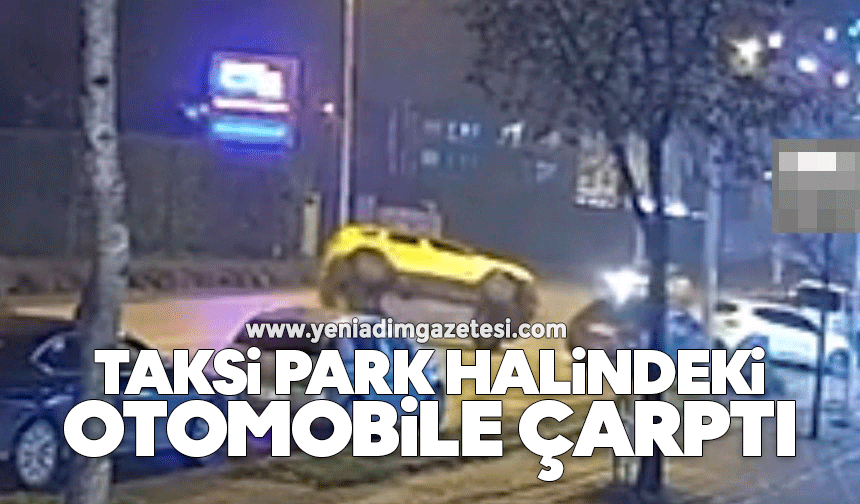 Taksi park halindeki otomobile çarpıp yan yattı