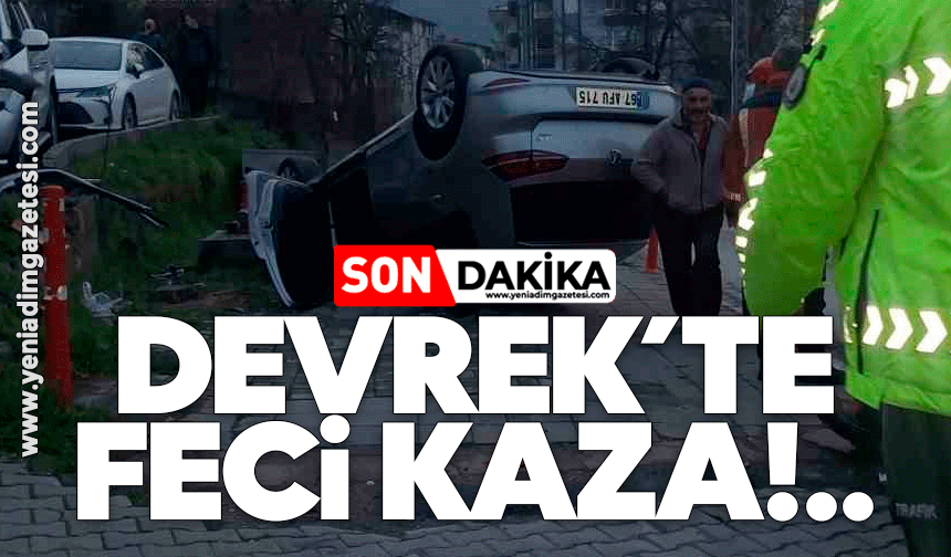 Devrek'te otomobil takla attı, sürücü yara almadan kurtuldu