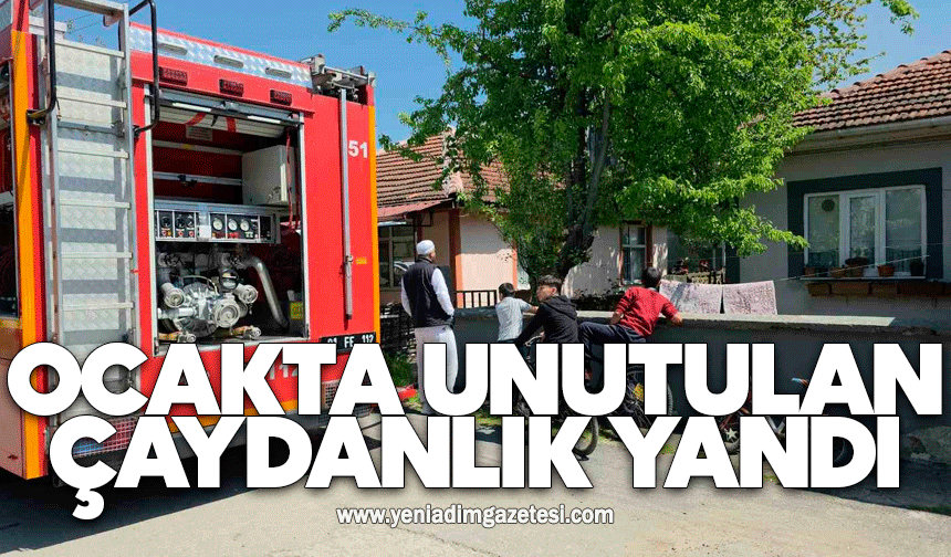 Ocakta unutulan çaydanlık yandı