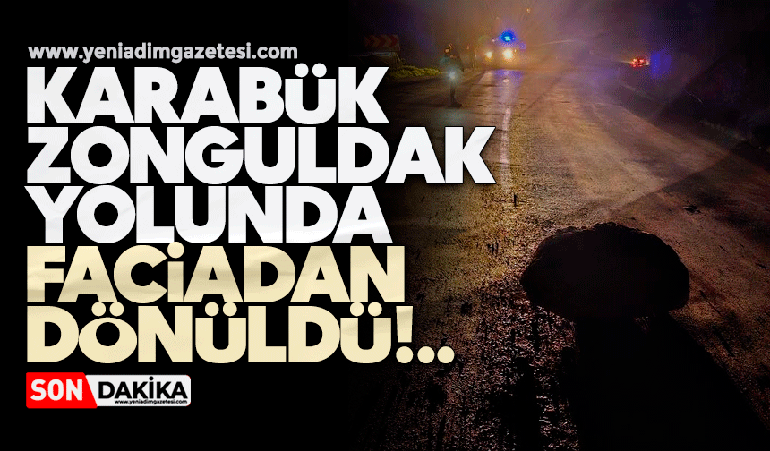 Yamaçtan kopan kaya parçaları Karabük-Yenice kara yoluna düştü