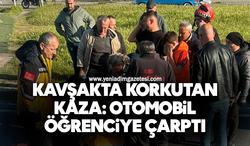 Kavşakta korkutan kaza: Otomobil öğrenciye çarptı