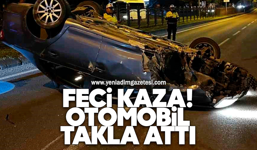 Takla atan otomobilden burunları bile kanamadan çıktılar