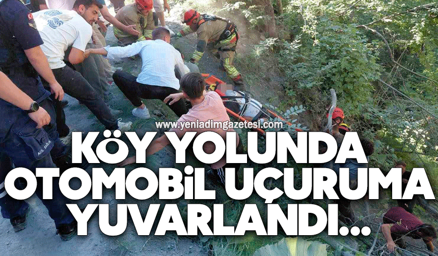 Köy yolunda otomobil uçuruma yuvarlandı