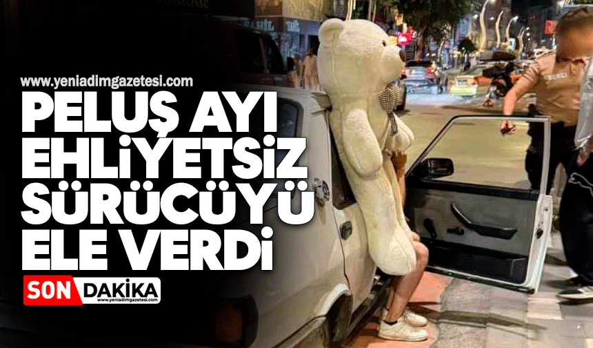 Peluş ayı ehliyetsiz sürücüyü ele verdi