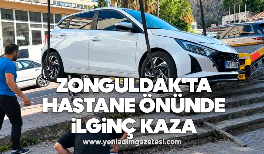 Zonguldak'ta hastane önünde ilginç kaza