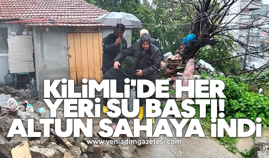 Kilimli'de her yeri su bastı: Altun sahaya indi